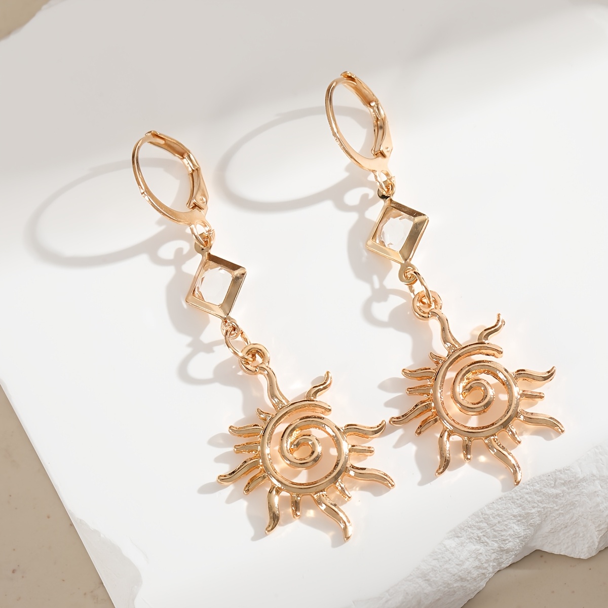 Bohemian Rhombus Cut Zirconia Spiral Pendant Earrings